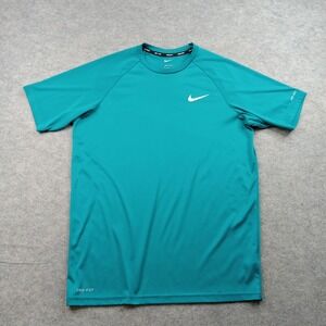 Nike Shirt Mens Medium Green Dri-FIT Swim Short Sleeve Athletic Rashguard